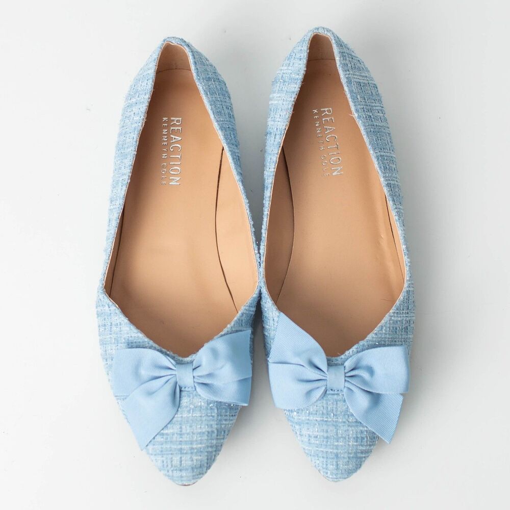 Kenneth Cole Reaction Women's 7.5 Blue Tweed Bow Pointed Toe Ballet Flats